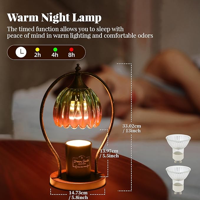 GOODBUY Electric Candle Warmer Lamp with Timer：Scented Candle Warmer Dimmable Lamp with 2 Bulbs, Christmas Gifts for Mom Women, House Warming Gifts New Home Decor for Bedroom Living Room
