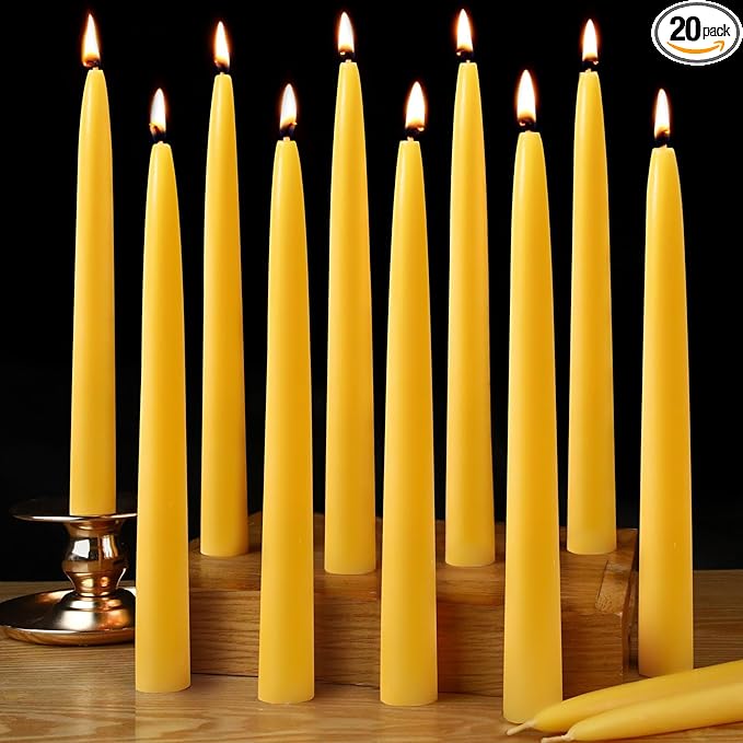 10inch Beeswax Taper Candles 20 Pack Natural Pure Beeswax Candles Smokeless Dripless 10 Hour Long Burn Time Bees Wax Candlesticks Unscented Bees Wax Candle for Home