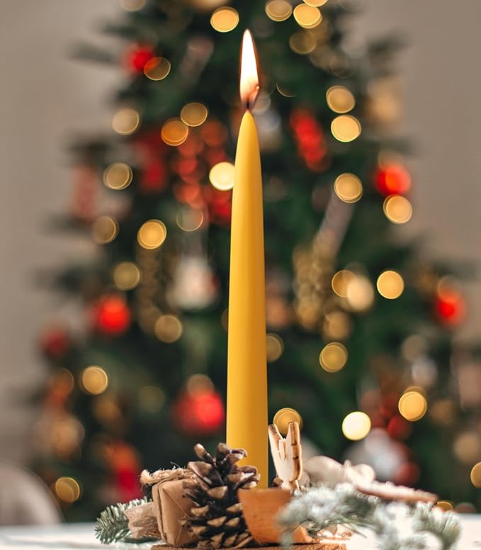 12 Pack Beeswax Taper Candles 8 inch Smokeless Beeswax Emergency Candle 8 Hour Burn Time Natural Beeswax Candlesticks Unscented Bees Wax Candle for Home Prayer