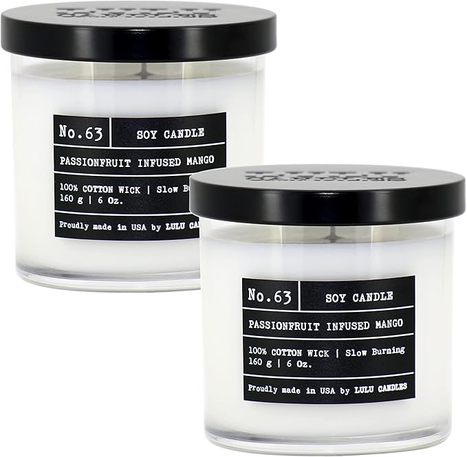 Lulu Candles | Passionfruit Infused Mango | Luxury Scented Soy Jar Candle | Hand Poured in The USA | Highly Scented & Long Lasting- 6 Oz. 2 Pack