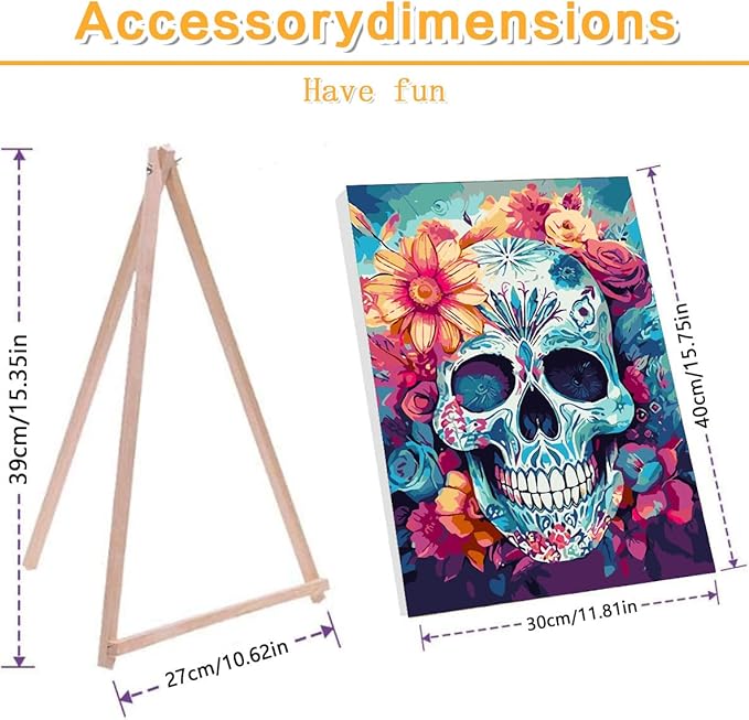 Meothan Paint by Numbers Kits for Adults, Skull Flowers Paint by Numbers Kits on Canvas, with Framed and Easel for Home Wall Decor 12x16inch
