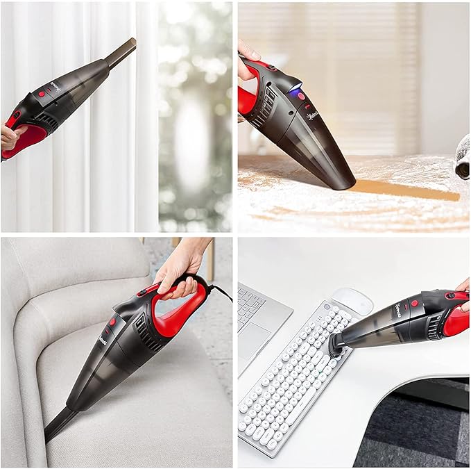 AstroAI Car Vacuum Cleaner, Portable Handheld Vacuum and Car Accessories, 16.4 Ft Cord-12V DC Power, LED Light, w/3 Attachments，Auto Accessories Kit for Interior Detailing for Quick Cleaning (Red)