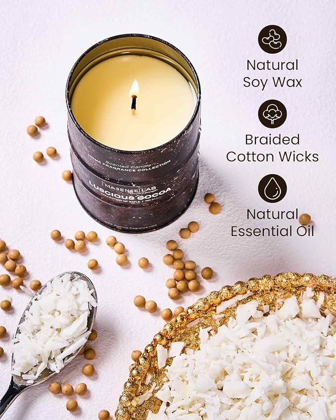 M&SENSE Luscious Cocoa Scented Candles Christmas Decor, Natural Non Toxic, Aromatherapy Candle for Stress Relief Meditation Relaxing, Housewarming Gifts for Women Men, 11.3oz 70 Hour