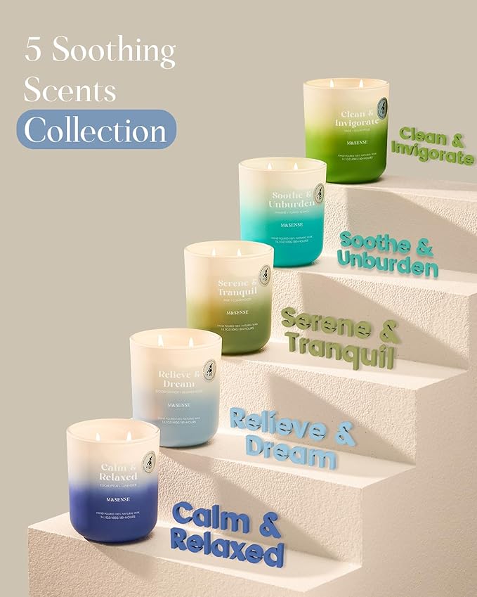M&SENSE Eucalyptus Lavender Scented Candle, 14.1oz Non Toxic 80 Hours Burn Time Highly Scented Natural Soy Wax Aromatherapy Candle for Women Men, Stress Relief & Relaxing