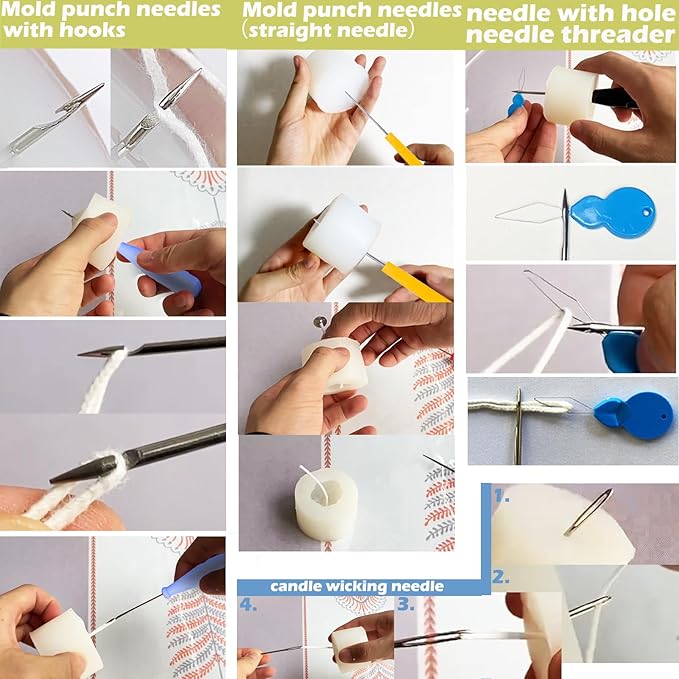 DIY Candle Making Supplies with Organizer Bag Mold Hook&Eye Punch Needle,Big Hole Long Needle Awl for Candle Making,Wick Trimmer& Dipper,Candle Tool Inserting Wick for Beginner