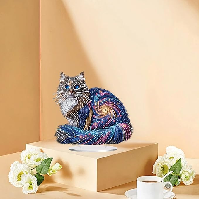 ARTopet DIY Diamond Desktop Ornament PET Irregular Shape Special Shaped Crystal Double Sided Pattern Single Sided Drill Diamond Art Painting Tabletop Home Ornaments Decor-Cat