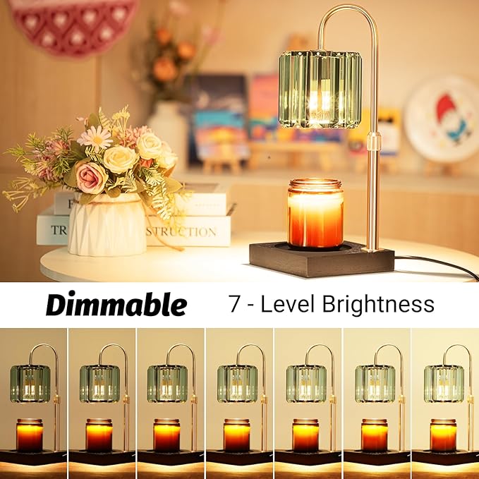 Yuichoy Candle Warmer Lamp Green with Timer, Dimmable Electric Candle Wamer Adjustable Height, Gifts for Women Mom, Glass Modern Candles Melter Lamp