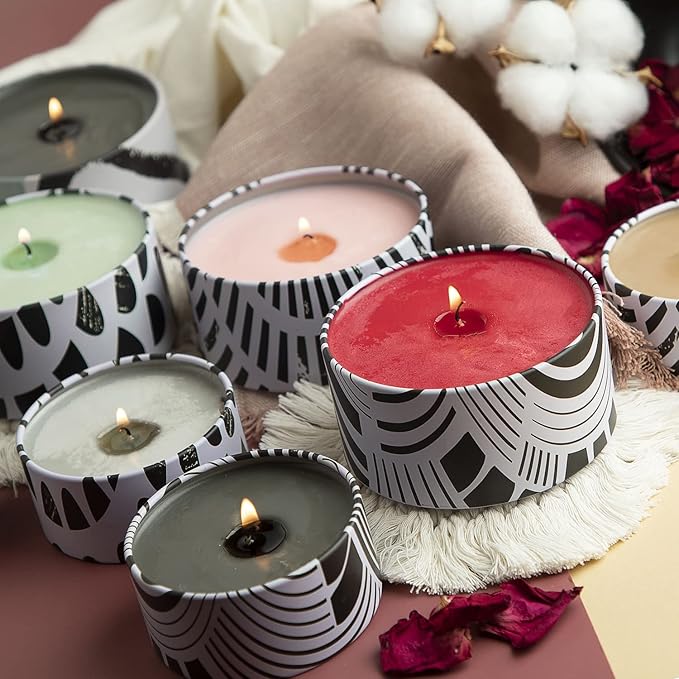 Hearth & Harbor Tin Candle Jars for Making Candles - DIY Candle Containers with Lids - Metal Candle Jars - Bulk Tins Storage for Candle - (12 Pieces) - (8 Ounces) - Black and White Abstract