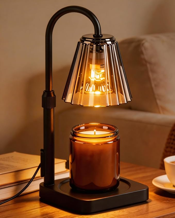 Candle Warmer Lamp with Timer & Dimmer, Birthday Gifts for Women Mothers Day, Height Adjustable Shatterproof Electric Wax Melt Warmer for Jar Candles, Modern Candle Lamp for Home Decor, With 2 Bulbs