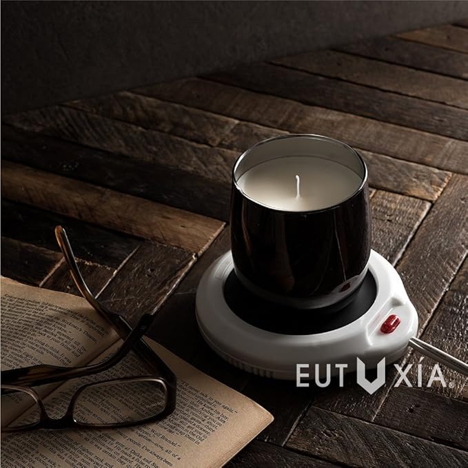 Eutuxia Candle Warmer for Home & Office, Set of 2, Great for Warming Up Cups, Coffee Mugs & Beverages on Desks Tables & Countertops. Electric Heated Plate Warms Quickly, Enjoy Hot Drinks on Cold Days