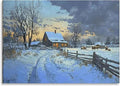 Snowy Farmhouse Cabin with Horses Paint by Numbers for Adults, Rustic Winter Landscape DIY Painting Kit, Cozy Home Decor 24 Colors 16x20 inch Framed