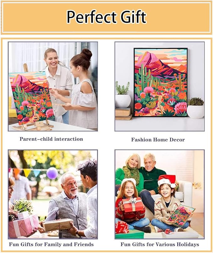 Meothan Cactus Flowers Paint by Numbers Kits for Adults Beginners-Desert Cactus Paint by Number for Adults, Easy Canvas Paint by Numbers for Home Wall Decor and Gifts 16X20 inch