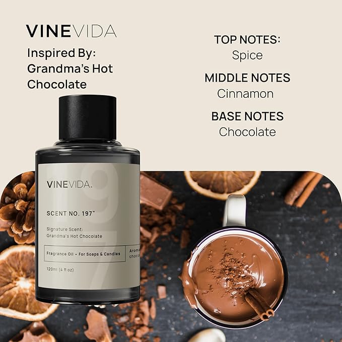 VINEVIDA [4 oz] Scent Grandma's Hot Chocolate; Fragrance Oil for Candle Making and Soap Making - Winter & Holiday Oils