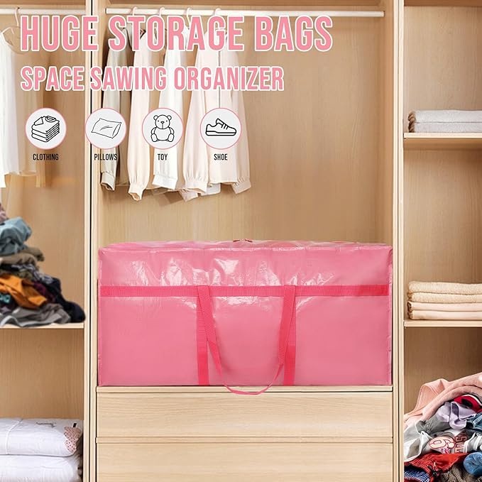 Extra Large Moving Bags Heavy Duty 2 Pack – Bubblegum Pink, 45x21x15 Inches Storage Bags for Moving, Packing, Traveling, and Organizing