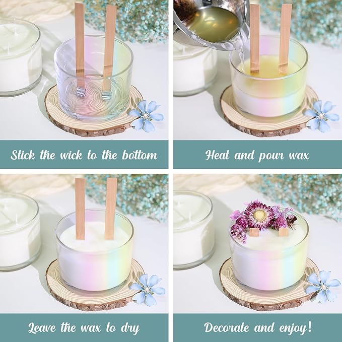 SUPMIND 16oz 3 Wick Candle Jars 6 Pack - Large Empty Iridescent Wide Mouth Glass Candle Making Jars with Bamboo Lids and Stickers and Labels, Bulk Candle Containers for Making Candles