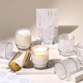 DEVI 7oz Empty Clear Ribbed Glass Candle Jars for Making Candles Set of 8,Glass Candle Jars with Bamboo Lids, Bulk Empty Candle Containers, Candle Tins Making Supplies, Wedding Favors