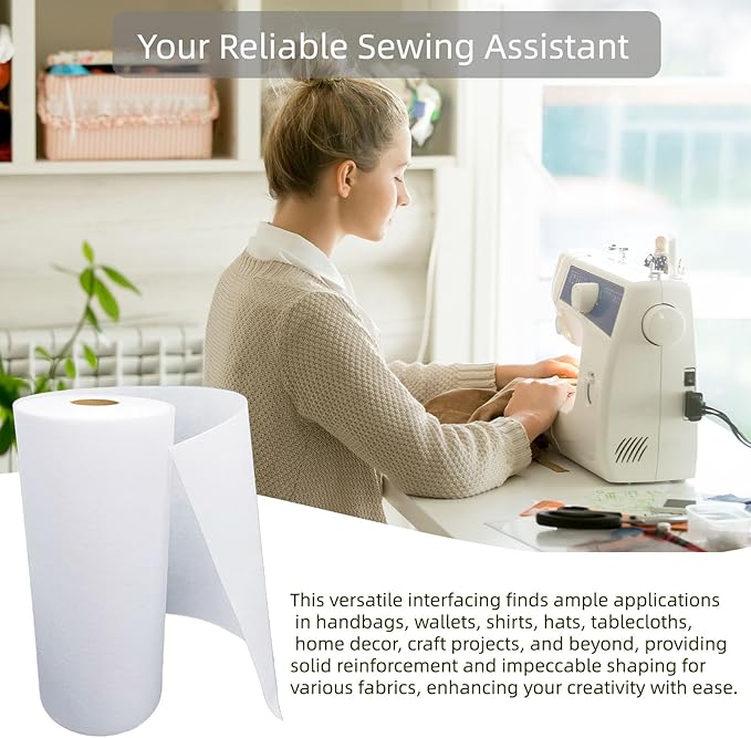 ANXINZENITH Heavy Weight Fusible Interfacing for Sewing-11.8" x 30.6 Yards,White Iron-On Non-Woven Fabric Stiffener,Suitable for Quilting,Crafts,Clothing,and Home Decor Sewing Materials（100g/㎡）