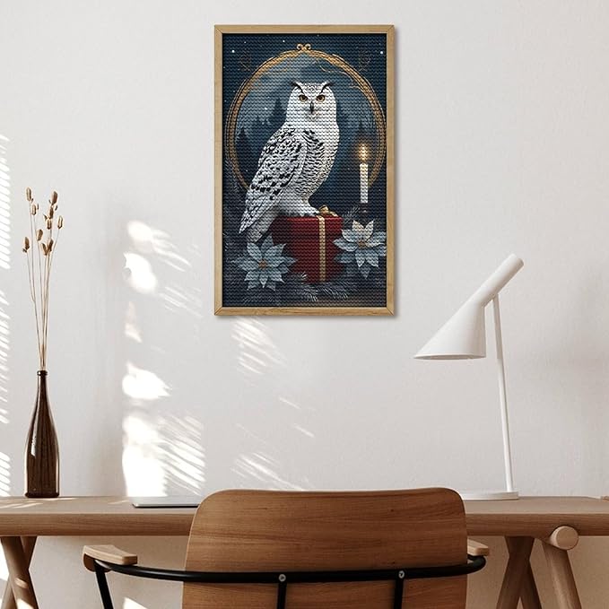 KIVJMSIDJA Snowy Owl & Candle Glow - Winter Night Scene Diamond Painting Kits for Adults,Diamond Art Kits for Beginners 5D Round Diamond 12"x20"