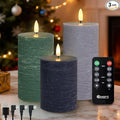 Rechargeable Flameless LED Pillar Candles–Luminous Real Wax Indoor Home Decor–Set of 3, Realistic Flickering LED Flame,Remote & Timer, USB-Rechargeable（Verdant & Ash Tones）