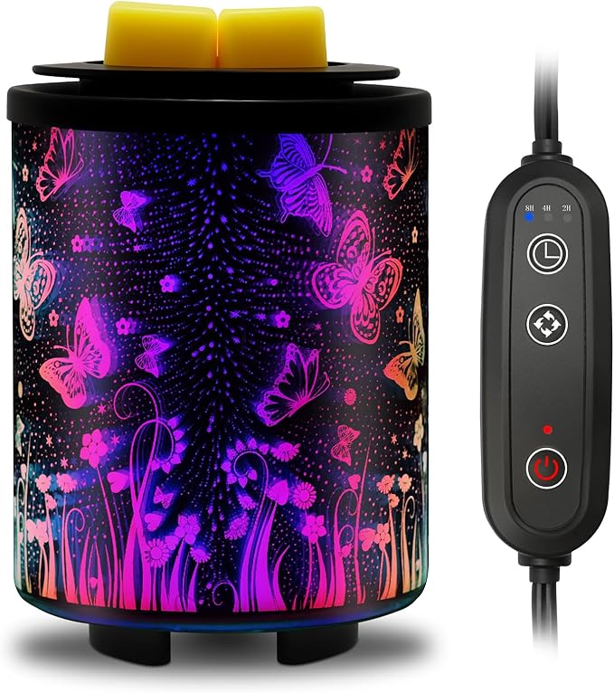 Electric Wax Melt Warmer with Timer (2/4/8H), 7-Color Changing LED Night Light, Removable Silicone Dish, PTC Safe Heating - 3D Glass Design for Home, Office Décor, Gifts for Mom