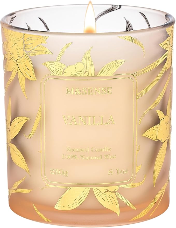 M&SENSE Vanilla Scented Vegan Soy Candles, Creamy Naturally Scented No Toxin, 8.1oz 42-Hour Long Burning, Cozy Winter Sleep & Relaxing Home Fragrance, Fancy Gift for Home Decor