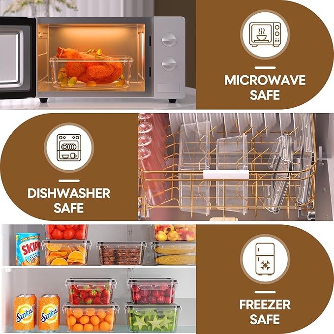 AISOON 50 Pcs 85 Oz Airtight Food Storage Containers Set with Lids, Leakproof Stackable BPA-Free Kitchen & Pantry Organizer Set, Reusable Meal Prep & Freezer-Safe Containers with Labels & Pen