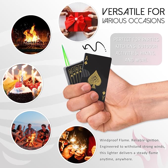 Jet Torch Lighter Green Flame Ace of Spades Design Cool Lighters Refillable Butane Windproof Poker Lighter Adjustable Cool Flame for BBQ, Candle, Gift for Men/Women (Without Gas) (Black Ace)