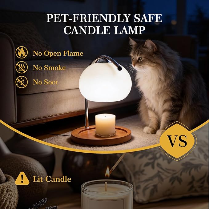 Topyond Candle Warmer Lamp with Extra-Large Solid Wood Tray, Candle Warmer, Dimmable Vintage Aromatherapy Table Lamp, Bedroom Desk Decor Gift for Women and Home Decorators Valentine's Day