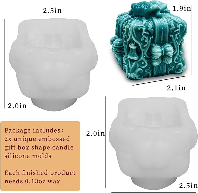 Wehous 2PCS Gift Box Candle Molds, Delicate Christmas Bell Embossed Silicone Molds for Candle Soap Wax Epoxy Resin, Holiday Fondant Chocolate Cake Dessert Mold, Christmas Ornament Art Craft Mold