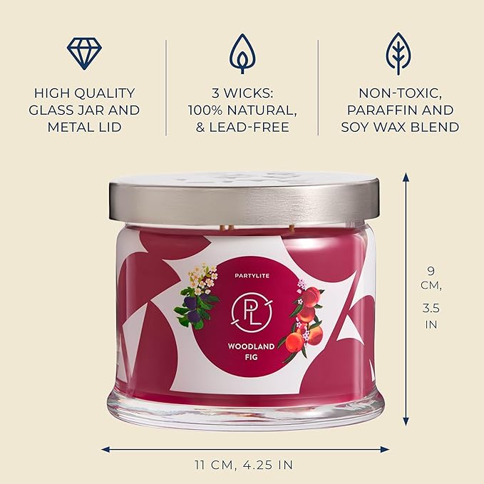 PartyLite 3-Wick Jar Candle, Highly Fragranced Clean Burning Glass Candle, 25-45 Hours Burn Time (Woodland Fig)
