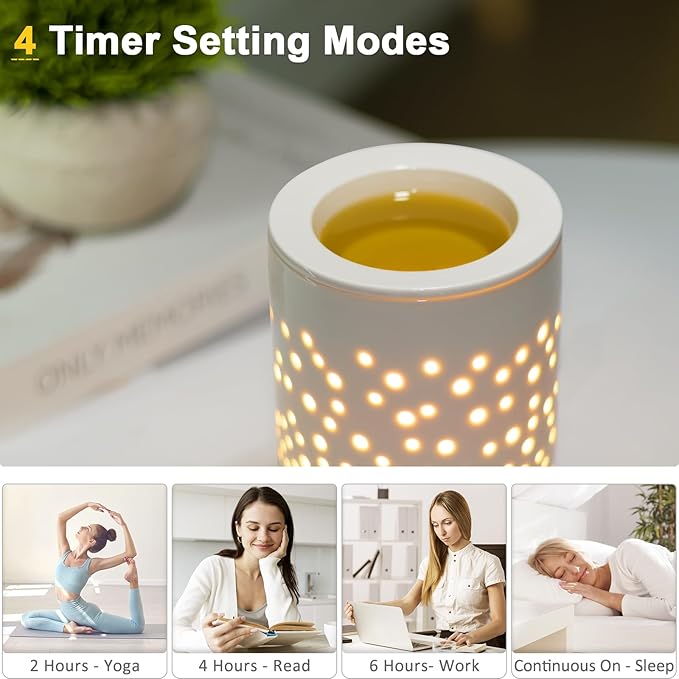 Wax Melts Candle Warmer Burner - Ceramic Electric Candle Waxing Warmer Melter Timer Adjust Fragrance Intensity Auto Shut Off for Scented Wax Tart Cube Aromatherapy Home Office Bedroom Decor Gifts