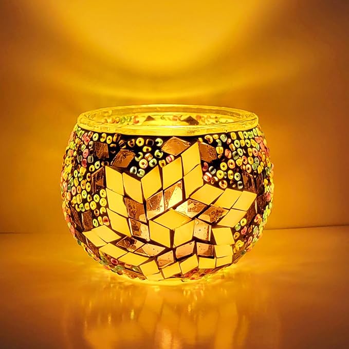 wpdash Turkish Mosaic Candle Holder DIY Set Romantic Art Decor Light Atmosphere Lamp for Dining Date Bedroom Nightstand Ornament Couple Handmade Craft Dining Table Tealight Decoration