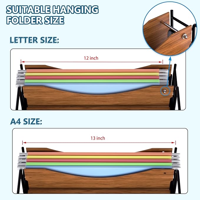 LUCYCAZ File Organizer for Desk - Paper Organizer, 4 Tier Wood Desk Organizer for Hanging File Folders Letter Size or A4 Size, Desktop File Organizer for Office School and Home, Black