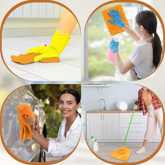 4 Pcs Extra Large Microfiber Cleaning Cloth, 30"x20" Washable Reusable Floor Cloth for Squeegee Mop House Floor Kitchen Car Window Highly Absorbent, Lint and Streak Free (Orange)