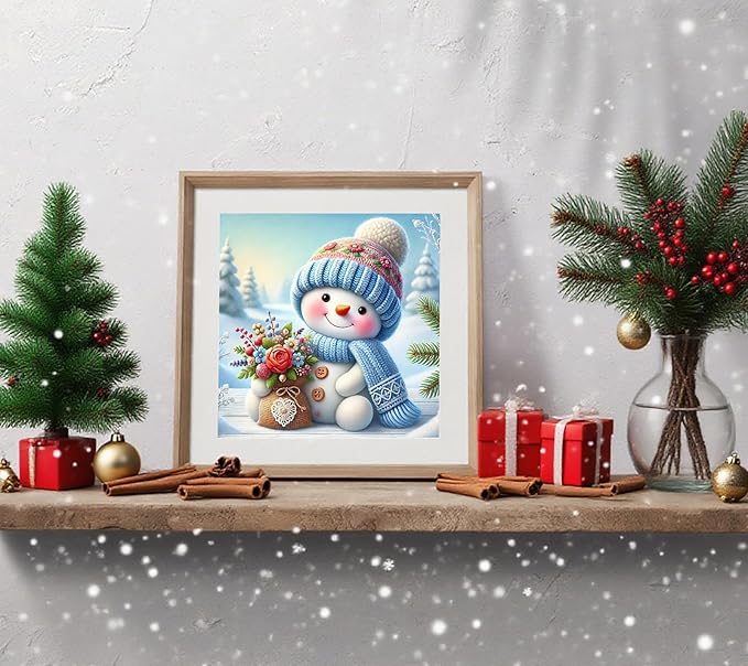 APTDYIGL 5D Christmas Diamond Painting Kits for Adults Beginner,DIY Christmas Snowman Diamond Art Kits for Adults,Round Full Drill Diamond Dots with Gem Art Kits,Home Wall Decor 13.7X13.7inch