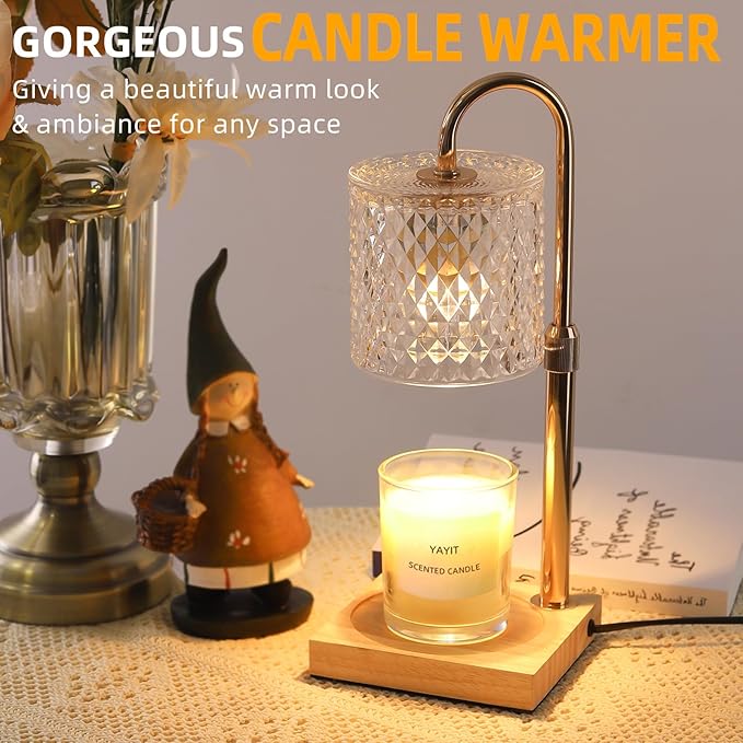 Candle Warmer Lamp with Timer Dimmer Adjustable Height, Candle Warmer with 2 Bulbs for Jar Candles, Home Decor, for Women Birthday