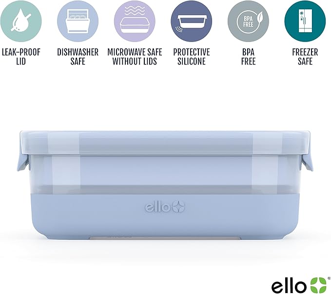 Ello Plastic 3.7 Cup Meal Prep Set 10 Pc, 5 Pack Set - BPA Free Plastic Food Storage Container with Silicone Boot and Airtight Lids, Dishwasher, Microwave, and Freezer Safe, Elderberry