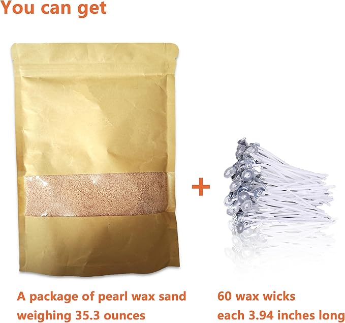 DRMAISON Pearled Candle Wax Sand DIY Kit - 35.3 oz, Cream Brown, Non-Toxic&Smoke-Free, Refillable with 60 Wicks, Long-Lasting Flame, Highly Customizable for Wedding, Party&Holiday Decor