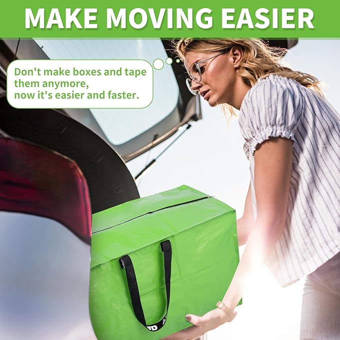 Ice Cream Moving Bags - 8 Pack Extra Large Heavy Duty Storage Bags With Zipper & Reinforce Handles | 29x14x13 Inch Moving Tote Bags Bulk For Clothing, Shoes, Travel