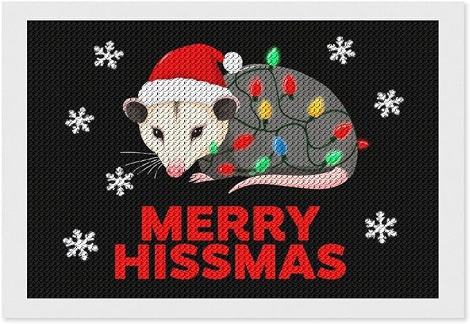 AIVKIEJK Diamond Painting Kits for Adults - Christmas Possum Merry Hissmas Painting DIY 5D Full Drill Diamond Dots Paintings with Diamonds Gem Art and Crafts Home Decor 8"x12"