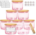 CONNOO 8 Pack 12 OZ Pink Glass Wide Mouth Candle Jars for Making Candles with Airtight Bamboo Lids Nice Sticky Warning Labels for Candle Making Empty Container Bulk - Dishwasher Safe