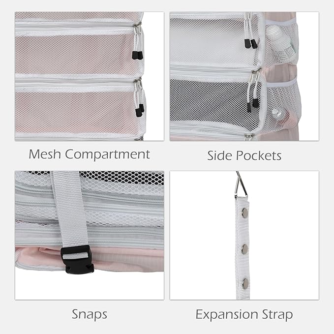 TABITORA Travel Luggage Organizer Hanging Packing Cubes Portable Hanging Shelves Carry on Closet for Suitcase with 2 Hooks,Collapsible(Pink,S)
