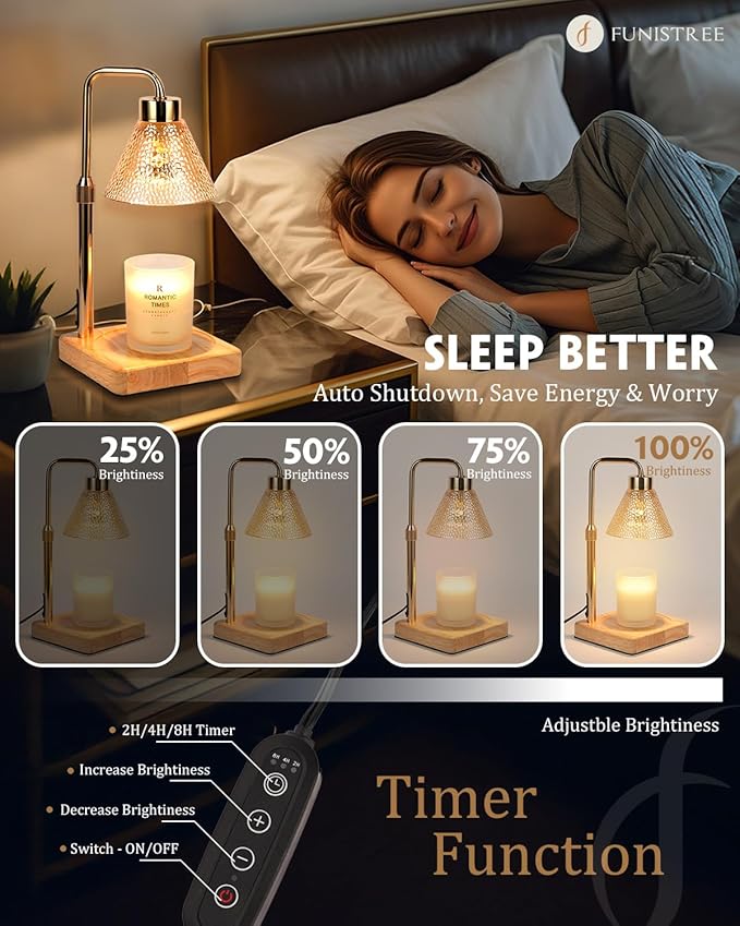 Funistree Candle Warmer Lamp with Timer Dimmable, Adjustable Height, Christmas Anniversary Women Gifts for Her Girlfriend, House Warming Gifts New Home, Wax Warmer Lamp for Jar Candles with 2 Bulbs