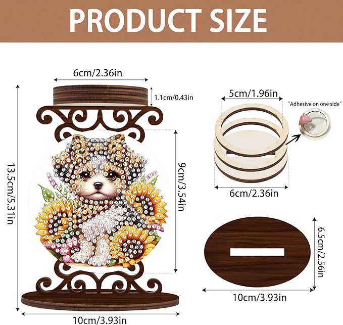 Diamond Art Painting Candlestick Holder kits, Sunflower Puppy DIY shaped crystal Diamond art painting, woodiness Candle holder for AromaRelax & Home Decor, Christmas Halloween Ornaments (Double-Sided)