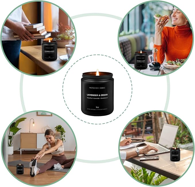 Luxury Lavander & Ceder Scented Candles Gift Set-100% Natural Soy Wax, 50H Clean Burn, Hand-Poured, Relaxing Aromatherapy for Home, Bedroom, Yoga & Spa,9oz-255g