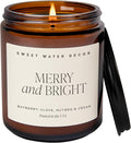 Sweet Water Decor Merry and Bright Candle - Bayberry, Fir, Nutmeg, and Clove Winter Non Toxic Christmas Scented Soy Candles for Home - 9oz Amber Jar, 40 Hour Burn Time, Made in The USA