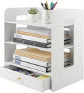 Desk Organizer, 3-Tier File Organizer for Desk with Drawer, Letter Tray Paper, Desktop Document Sorter for Letter, File Folder Holder for Office, Home or School- White MLT002W3