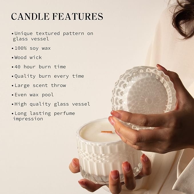 Hidden Label Sandalwood Rose Scented Candle with Crackling Wood Wick, 7.4oz Pink Soy Candle for Home Scented, 55H Clean Burn, Non-Toxic Aromatherapy Candle for Relaxation, Romance & Gifting