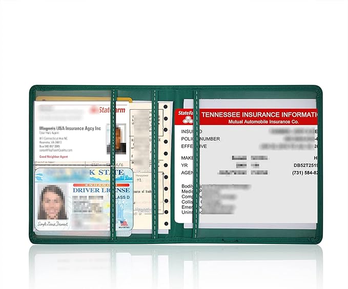 Car Registration and Insurance Holder, 5.5 x 5 Inch PU Leather Vehicle Glove Box Organizer Wallet Case Organizer for Insurance Card, Driver License, Essential Document, Paperwork