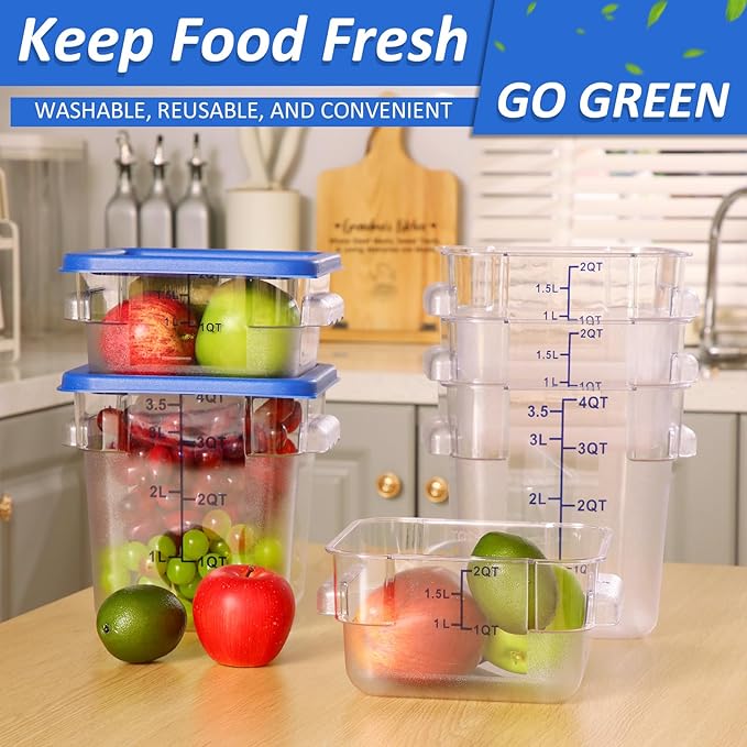 Yungyan 16 Pcs Restaurant Food Storage Containers with Lids Set 2Qt and 4Qt Commercial Restaurant Square Storage Containers Clear Food Cereal Container for Kitchen Freezer (Blue Lids)